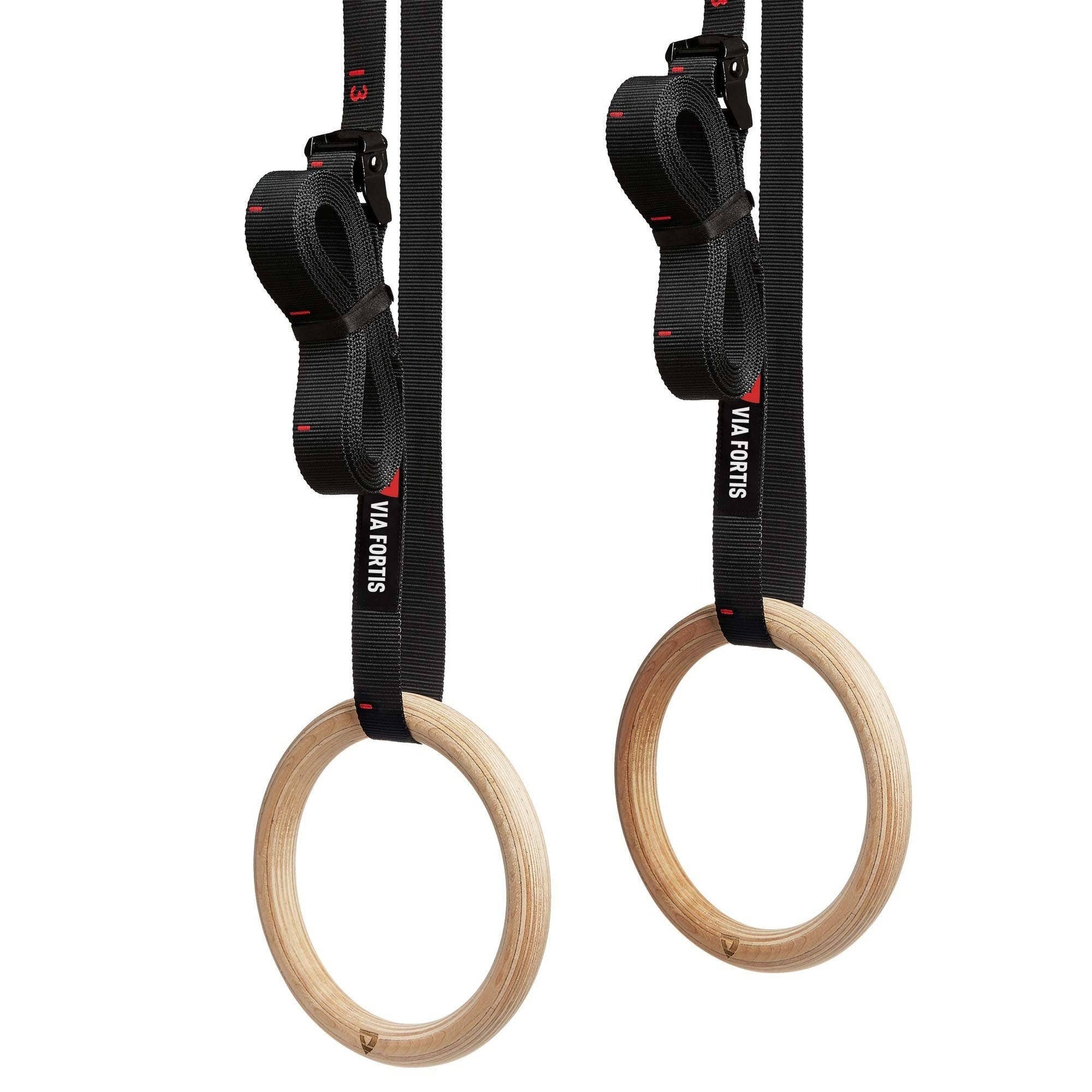 Anillas de gimnasia Via Fortis con correas extra anchas y asas de madera - CAIMAX